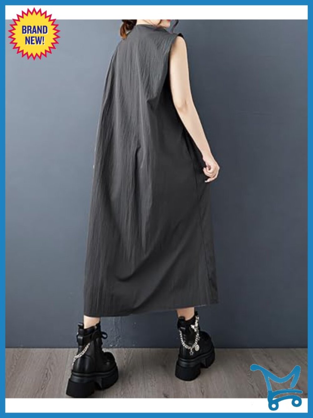 V-Neck Sleeveless Button Down Shift Dress with Side Pockets - Picture 4 of 5